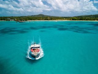 Réserve cousteau bateau fond de verre : plage de Guadeloupe